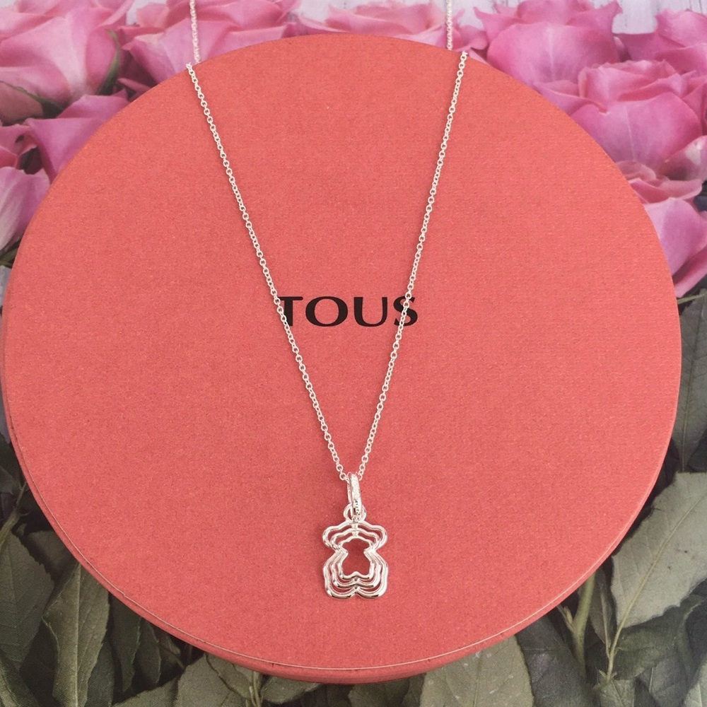 Silver Outline Bear Necklace 925 18inches